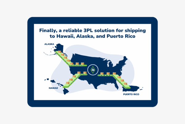 Map showing reliable 3PL shipping routes from mainland U.S. to Hawaii, Alaska, and Puerto Rico by International Bridge
