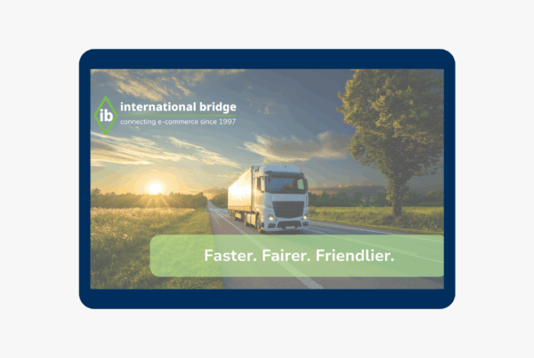 “International Bridge truck delivering e-commerce parcels on highway at sunrise, representing faster, fairer, friendlier shipping to Hawaii, Alaska, and Puerto Rico.” 🏷 SEO Image Title