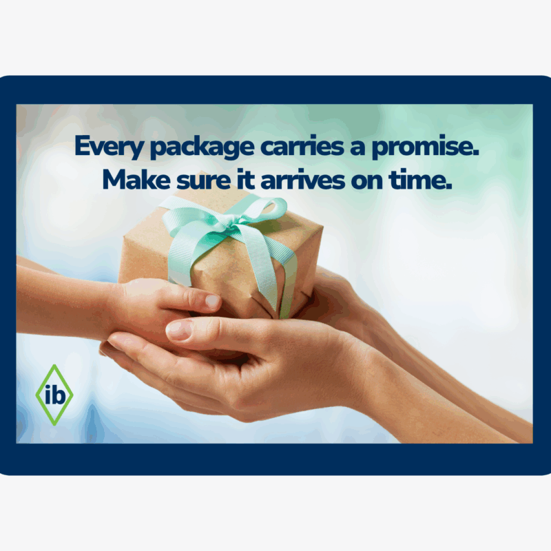 Hands exchanging a gift parcel, symbolizing on-time delivery and the importance of avoiding slow shipping during peak season.