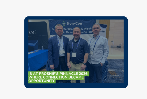 International Bridge team at ProShip Pinnacle 2026 discussing non-continental shipping solutions for Alaska, Hawaii, and Puerto Rico