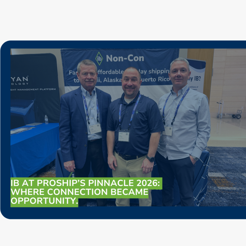 International Bridge team at ProShip Pinnacle 2026 discussing non-continental shipping solutions for Alaska, Hawaii, and Puerto Rico